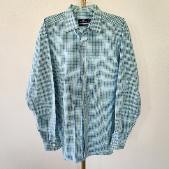 Vineyard Vines Classic Fit Murray Shirt Mens Size XL Blue Green Plaid - Picture 1 of 6